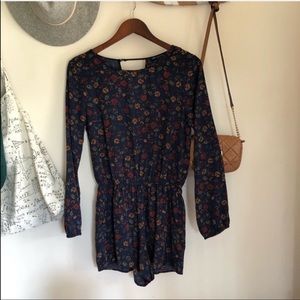 Open-Back Long Sleeve Floral Romper